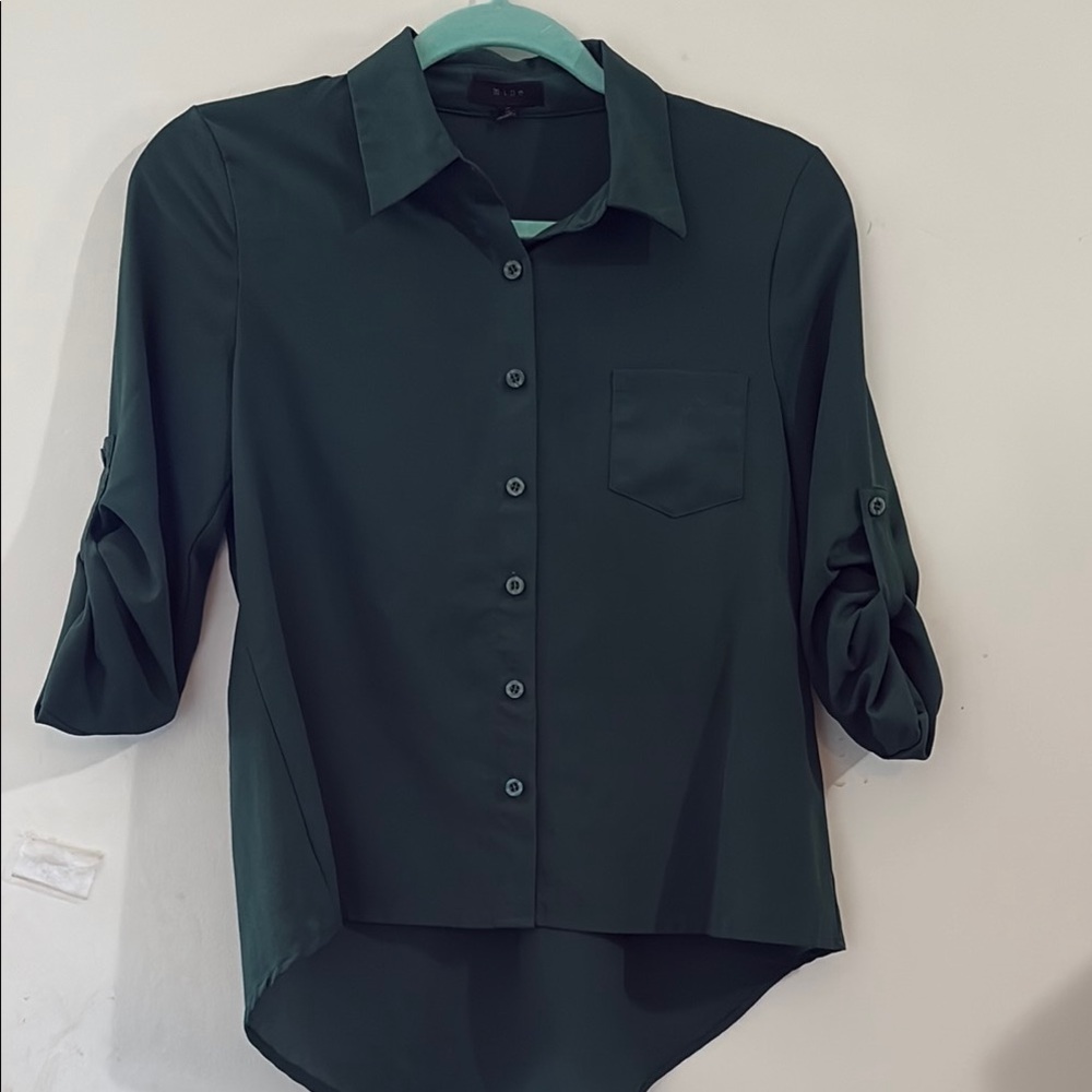 Mine Green Button Down Shirt with Dress Shirt Collar